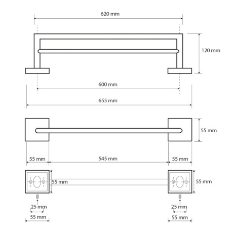 Sapho X-SQUARE wieszak na ręczniki podwójny obrotowy 650mm chrom XQ404