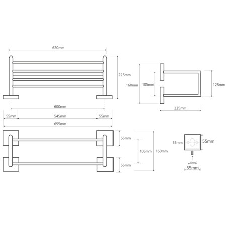 Sapho X-SQUARE półka na ręczniki z z relingiem 650x155x255mm chrom XQ412