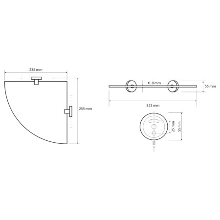 Sapho X-ROUND E półka szklana narożna 250x250mm chrom XR603