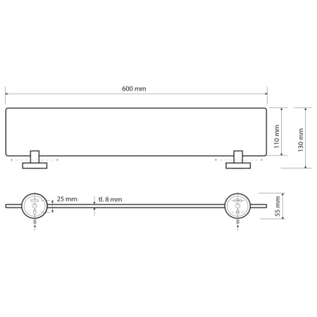 Sapho X-ROUND E półka szklana 600x130mm chrom XR609