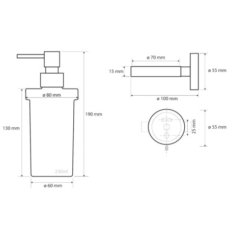 Sapho X-STEEL dozownik mydła szklo mleczne 230ml stal nierdzewna szczotkowana XS101