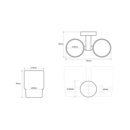 Sapho X-ROUND podwójny uchwyt na kubki chrom XR902