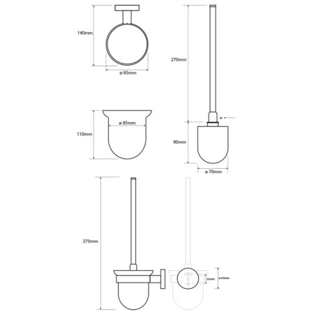 Sapho X-ROUND szczotka WC ścienna mleczne szkło/chrom XR303