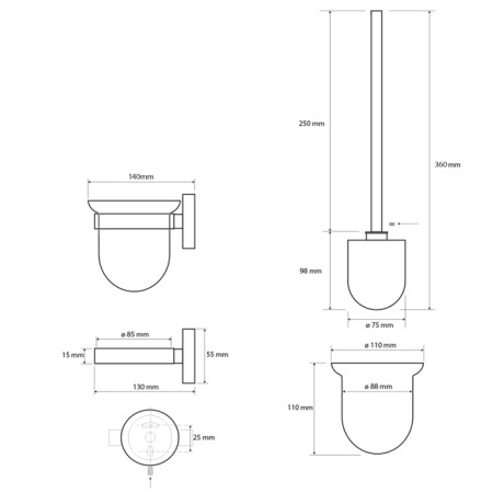 Sapho X-STEEL szczotka WC ścienna stal nierdzewna szczotkowana XS301