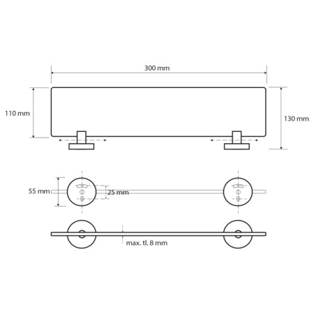 Sapho X-ROUND E półka szklana 300x130mm chrom XR601