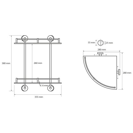 Sapho X-ROUND E półka szklana podwójna z relingiem 270x400x270mm chrom XR604