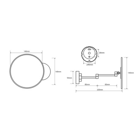 Sapho X-ROUND E lusterko kosmetyczne O 140mm chrom XR004