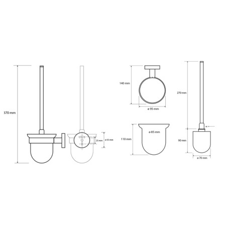 Sapho X-ROUND BLACK szczotka WC ścienna pojemnik mleczne szkło czarny XB300