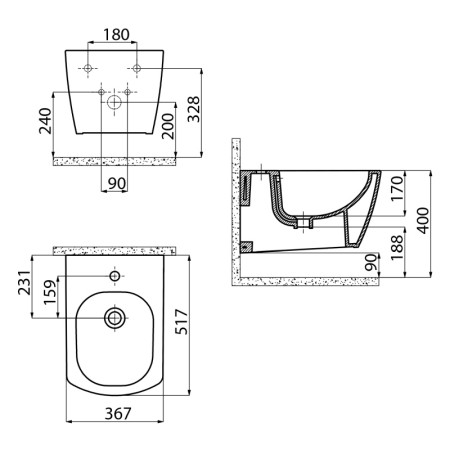 CREAVIT GLANC bidet wiszący 37x51.5 cm GC510