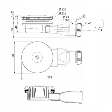 Wirquin odpływ brodzikowy SLIM czarny fi 90mm z zasyfonowaniem 30722861